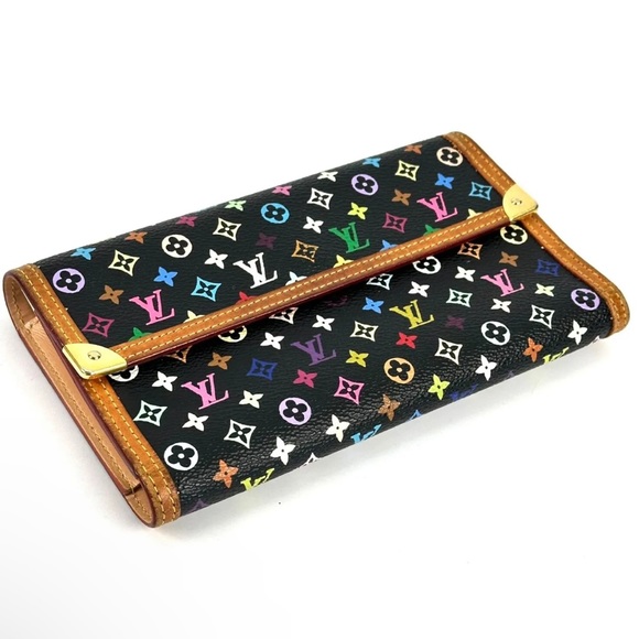 LOUIS VUITTON Black Murakami Trifold Full Length Wallet w/ LV Dust Bag & LV Box - Picture 4 of 16